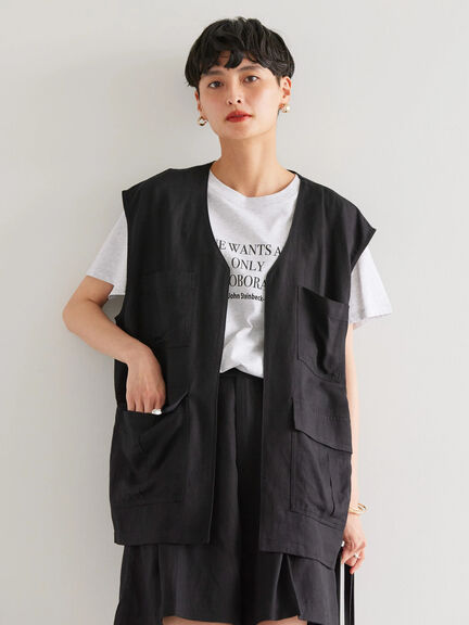 Work Vest Wanita Shaaya Linen Blend Vest Bobo Tokyo