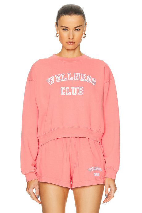 Wellness Club Flocked Cropped Crewneck Sweater